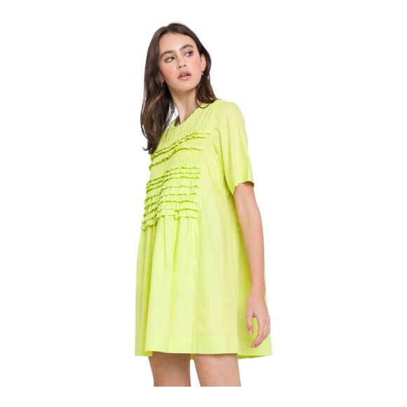English Factory Highlighter Yellow Ruffle Babydoll Pockets Shirt Dress, XS - Picture 3 of 16